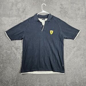Ferrari Mens Navy Blue Short Sleeve Polo‎ Shirt SF Shield Logo Size L
